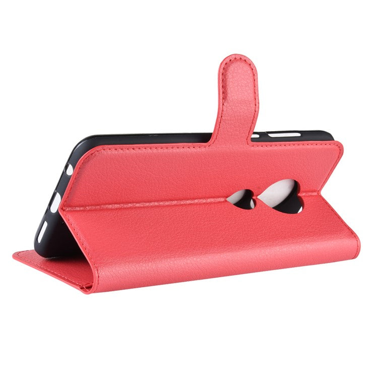 Litchi Skin Wallet Leather Stand Case for Motorola Moto G7 / G7 Plus - Red