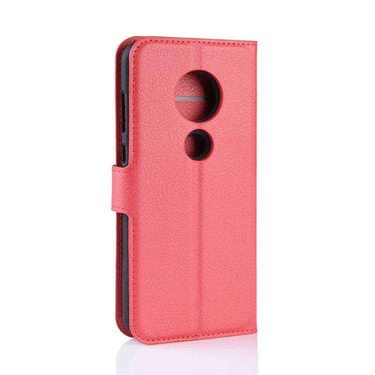 Litchi Skin Wallet Leather Stand Case for Motorola Moto G7 / G7 Plus - Red