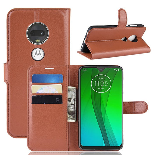 Litchi Skin Wallet Leather Stand Case for Motorola Moto G7 / G7 Plus - Brown