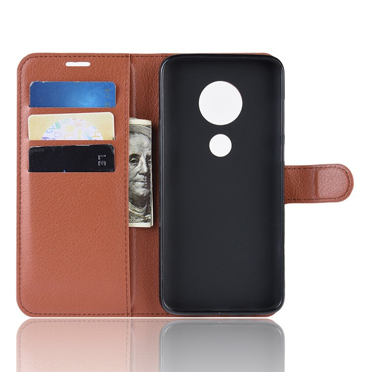 Litchi Skin Wallet Leather Stand Case for Motorola Moto G7 / G7 Plus - Brown