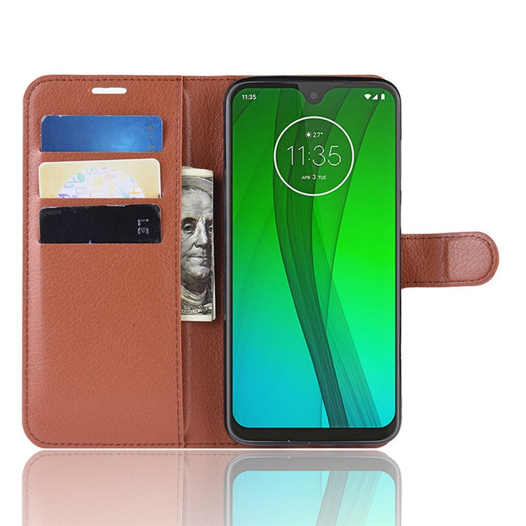 Litchi Skin Wallet Leather Stand Case for Motorola Moto G7 / G7 Plus - Brown