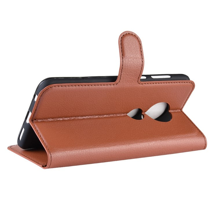 Litchi Skin Wallet Leather Stand Case for Motorola Moto G7 / G7 Plus - Brown