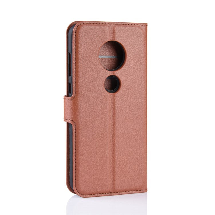 Litchi Skin Wallet Leather Stand Case for Motorola Moto G7 / G7 Plus - Brown