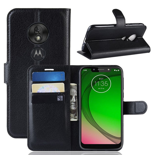 Litchi Skin PU Leather Protection Mobile Phone Cover for Motorola Moto G7 Play (EU Version) - Black
