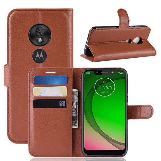 Litchi Skin PU Leather Protection Mobile Phone Cover for Motorola Moto G7 Play (EU Version) - Brown