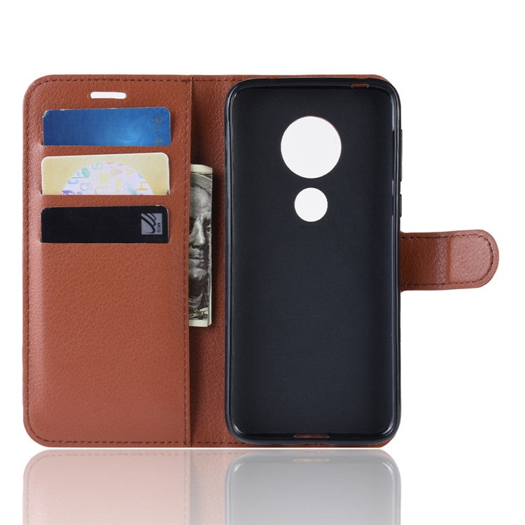 Litchi Skin PU Leather Protection Mobile Phone Cover for Motorola Moto G7 Play (EU Version) - Brown