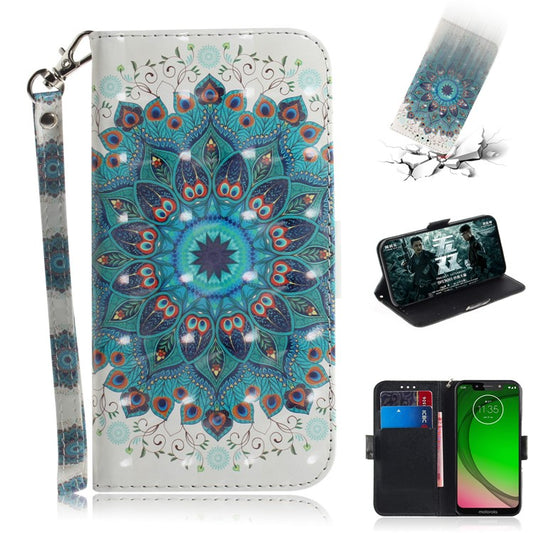 Pattern Printing Light Spot Decor Leather Wallet Case for Motorola Moto G7 Play - Blue Flower