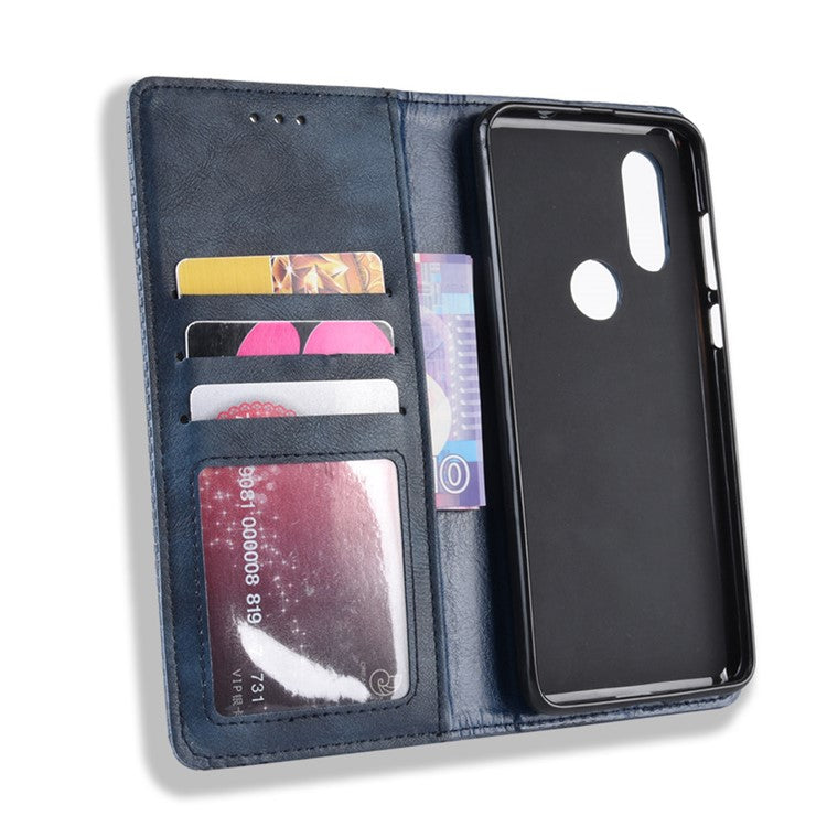 Vintage Style PU Leather Wallet Phone Cover for Motorola One Vision / P50 - Blue