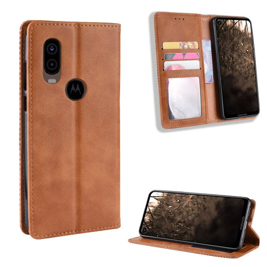 Vintage Style PU Leather Wallet Phone Cover for Motorola One Vision / P50 - Brown