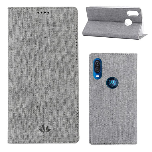 VILI DMX Cross Texture Leather Stand Case with Card Slot for Motorola One Vision / P50 - Grey