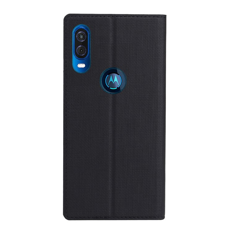 VILI DMX Cross Texture Leather Stand Case with Card Slot for Motorola One Vision / P50 - Black