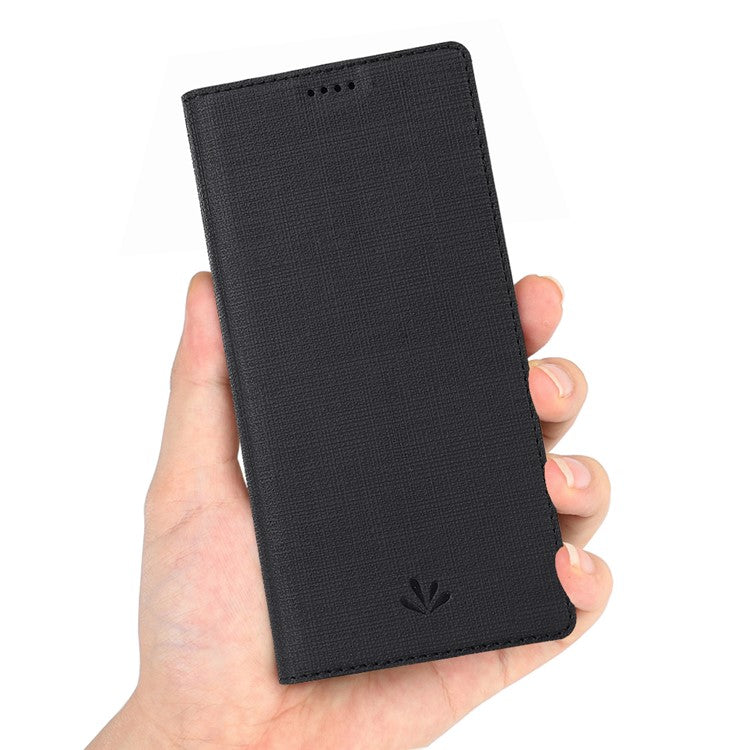 VILI DMX Cross Texture Leather Stand Case with Card Slot for Motorola One Vision / P50 - Black