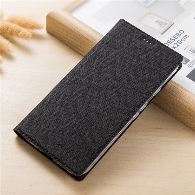 VILI DMX Cross Texture Leather Stand Case with Card Slot for Motorola One Vision / P50 - Black