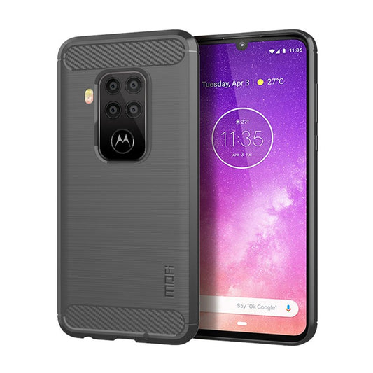 MOFI Carbon Fiber Texture Brushed TPU Phone Casing for Motorola One Zoom - Grey