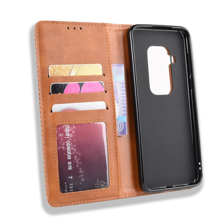 Auto-absorbed Retro Style Wallet Stand Flip Leather Case for Motorola One Zoom - Light Brown