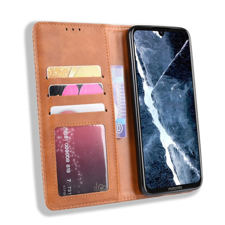 Auto-absorbed Retro Style Wallet Stand Flip Leather Case for Motorola One Zoom - Light Brown