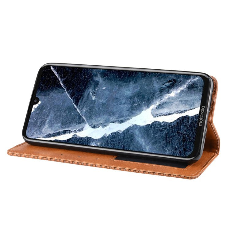 Auto-absorbed Retro Style Wallet Stand Flip Leather Case for Motorola One Zoom - Light Brown