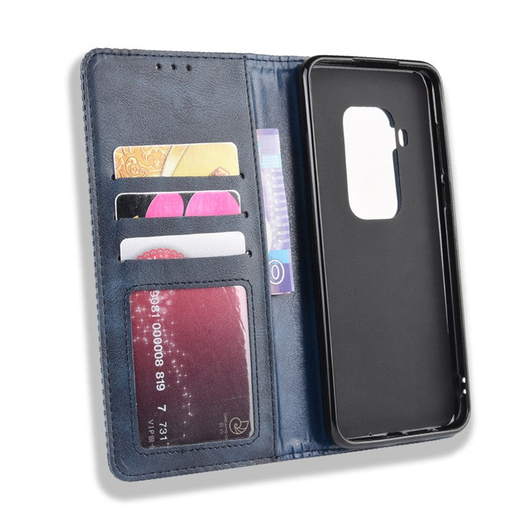 Auto-absorbed Retro Style Wallet Stand Flip Leather Case for Motorola One Zoom - Blue