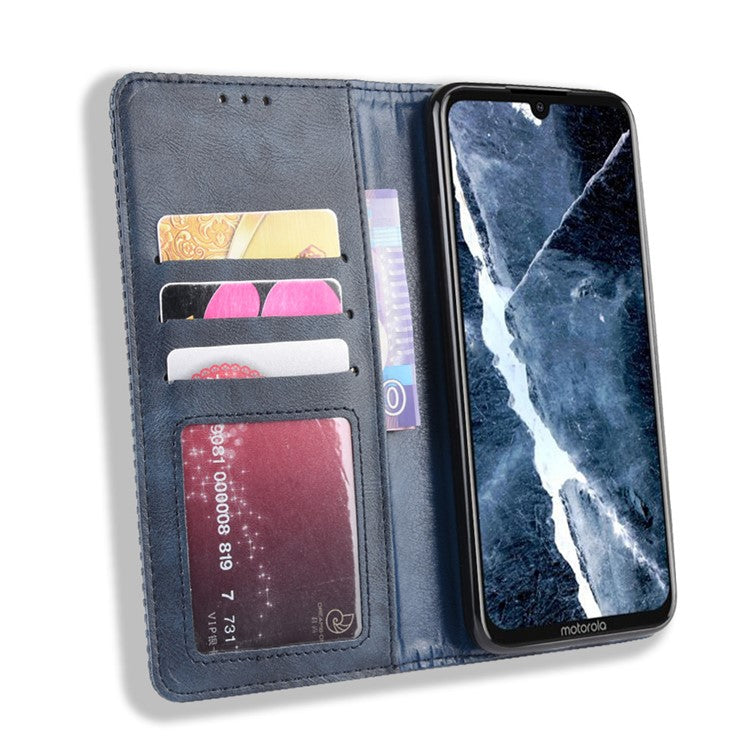 Auto-absorbed Retro Style Wallet Stand Flip Leather Case for Motorola One Zoom - Blue