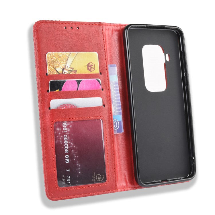 Auto-absorbed Retro Style Wallet Stand Flip Leather Case for Motorola One Zoom - Red