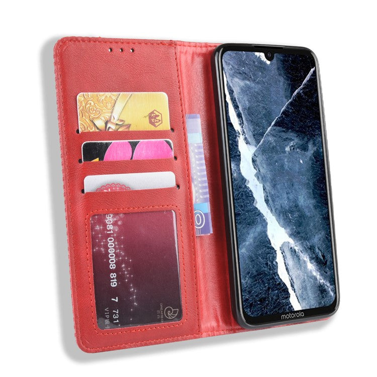 Auto-absorbed Retro Style Wallet Stand Flip Leather Case for Motorola One Zoom - Red