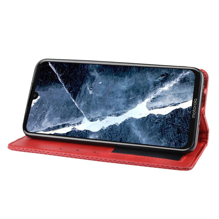 Auto-absorbed Retro Style Wallet Stand Flip Leather Case for Motorola One Zoom - Red