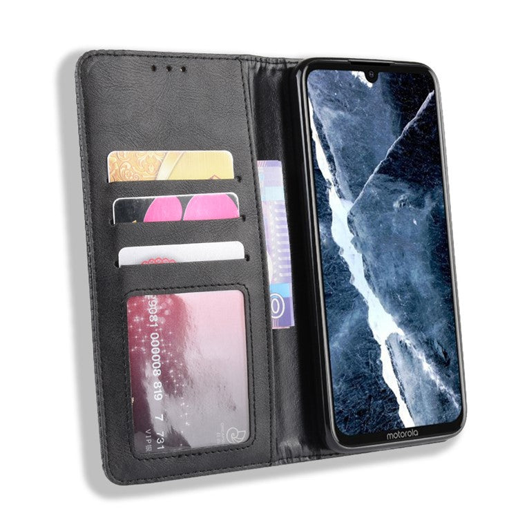 Auto-absorbed Retro Style Wallet Stand Flip Leather Case for Motorola One Zoom - Black