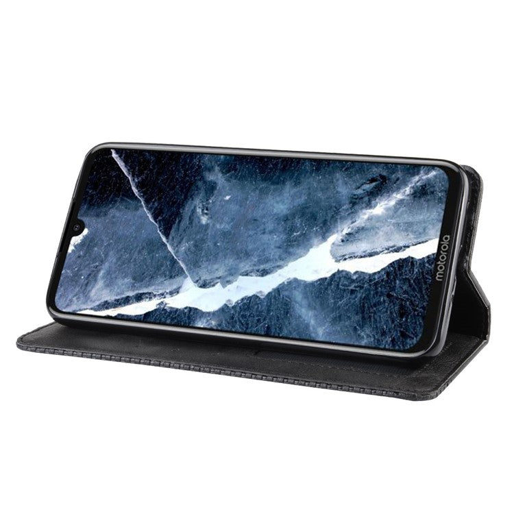 Auto-absorbed Retro Style Wallet Stand Flip Leather Case for Motorola One Zoom - Black