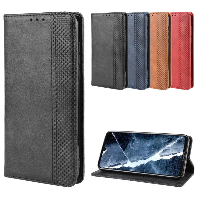 Auto-absorbed Retro Style Wallet Stand Flip Leather Case for Motorola One Zoom - Black