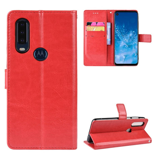 Crazy Horse Leather Stand Wallet Phone Shell for Motorola One Action - Red