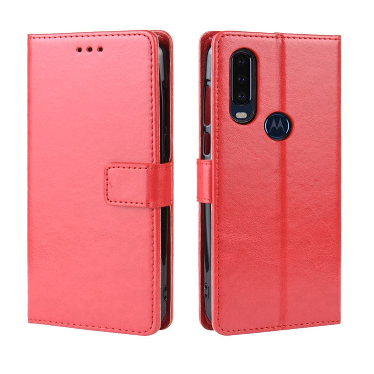 Crazy Horse Leather Stand Wallet Phone Shell for Motorola One Action - Red