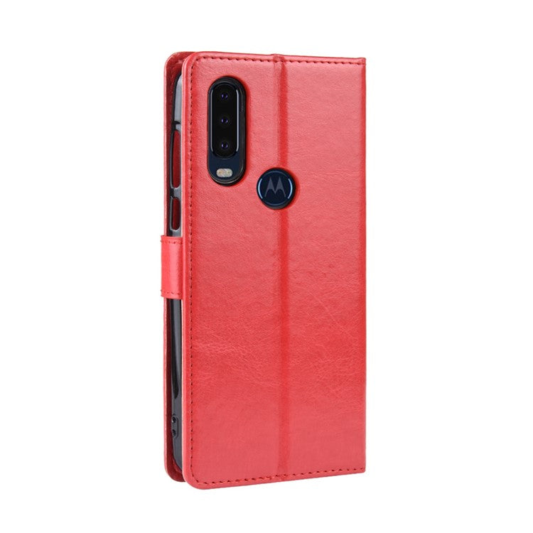 Crazy Horse Leather Stand Wallet Phone Shell for Motorola One Action - Red