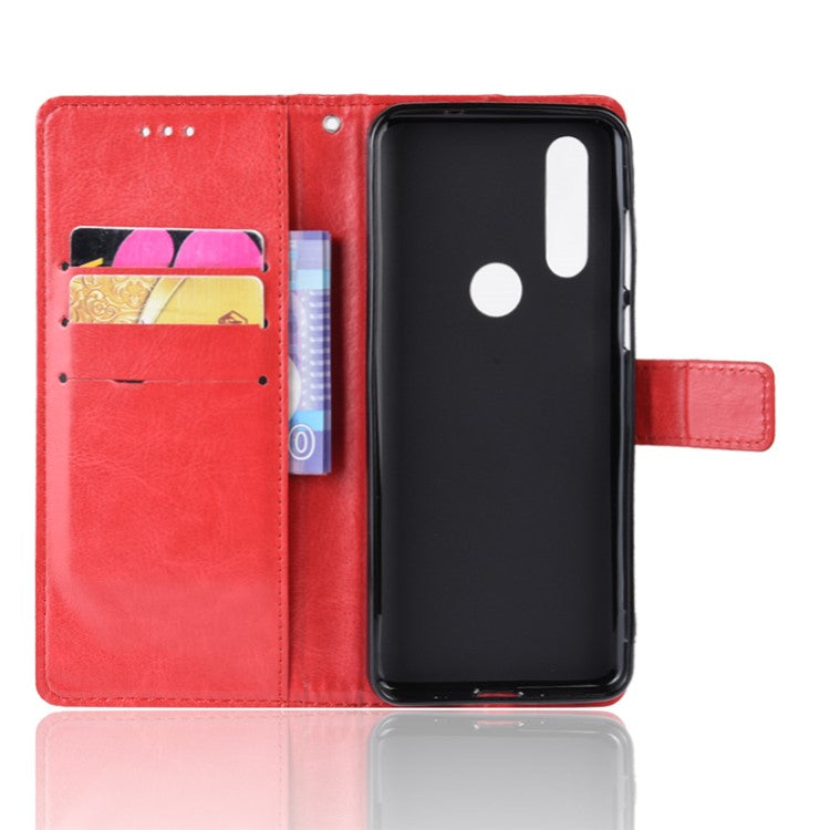 Crazy Horse Leather Stand Wallet Phone Shell for Motorola One Action - Red