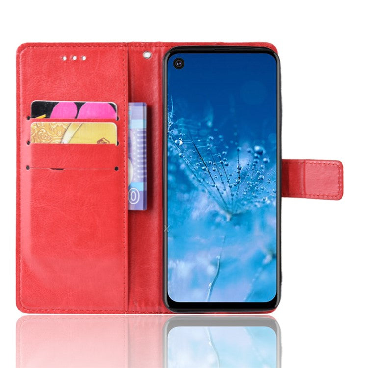 Crazy Horse Leather Stand Wallet Phone Shell for Motorola One Action - Red