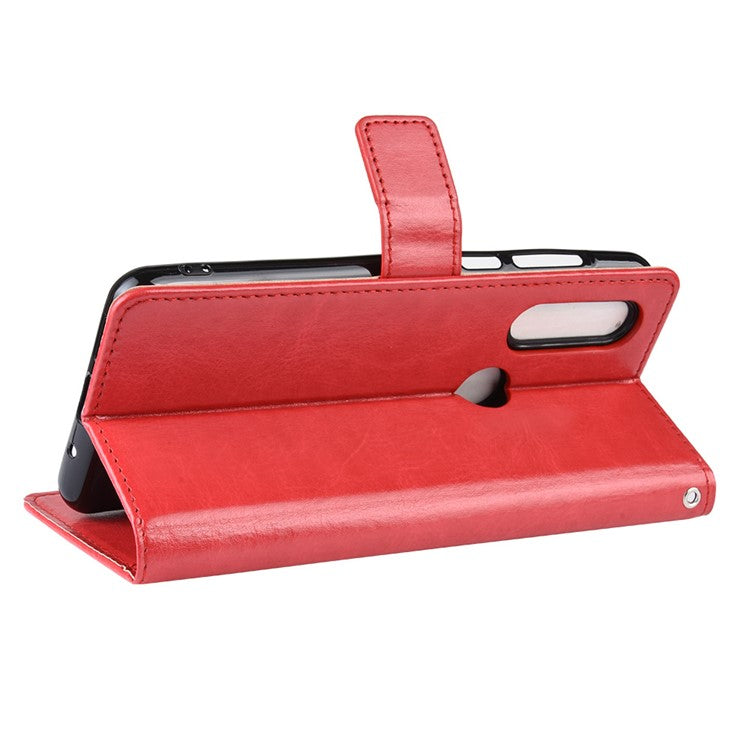 Crazy Horse Leather Stand Wallet Phone Shell for Motorola One Action - Red