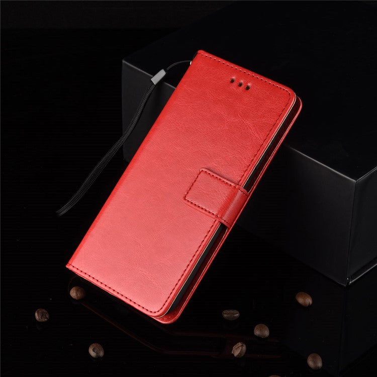 Crazy Horse Leather Stand Wallet Phone Shell for Motorola One Action - Red
