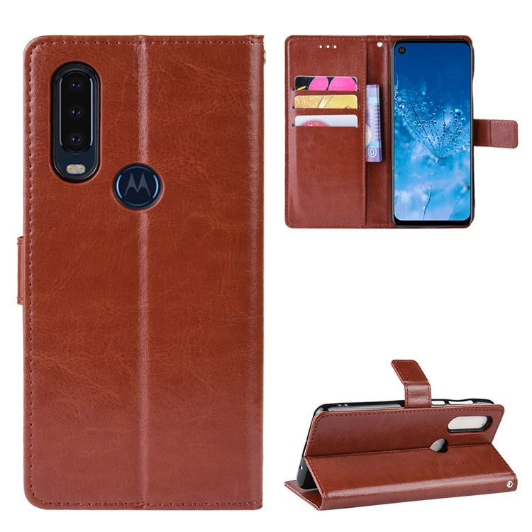 Crazy Horse Leather Stand Wallet Phone Shell for Motorola One Action - Brown