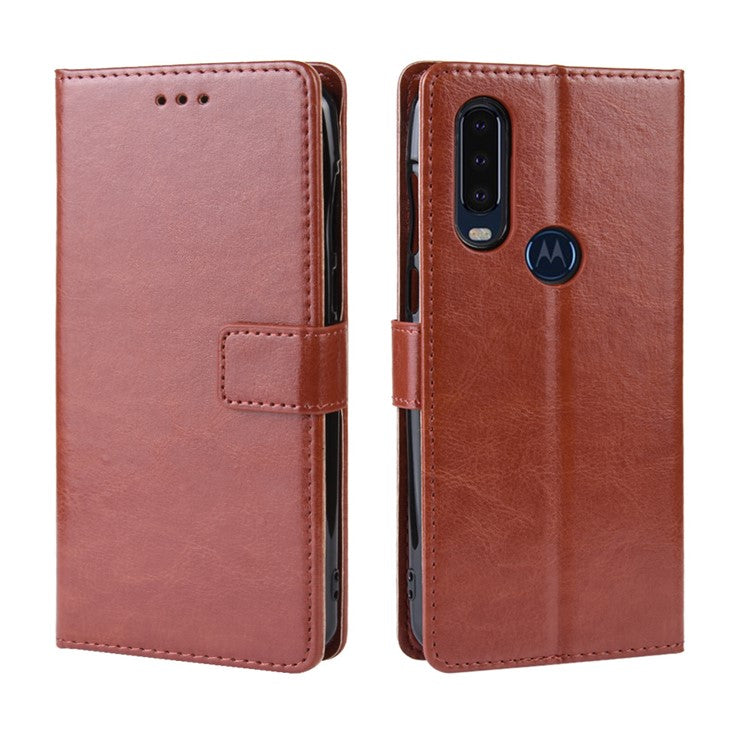 Crazy Horse Leather Stand Wallet Phone Shell for Motorola One Action - Brown