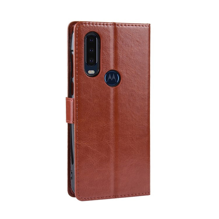 Crazy Horse Leather Stand Wallet Phone Shell for Motorola One Action - Brown