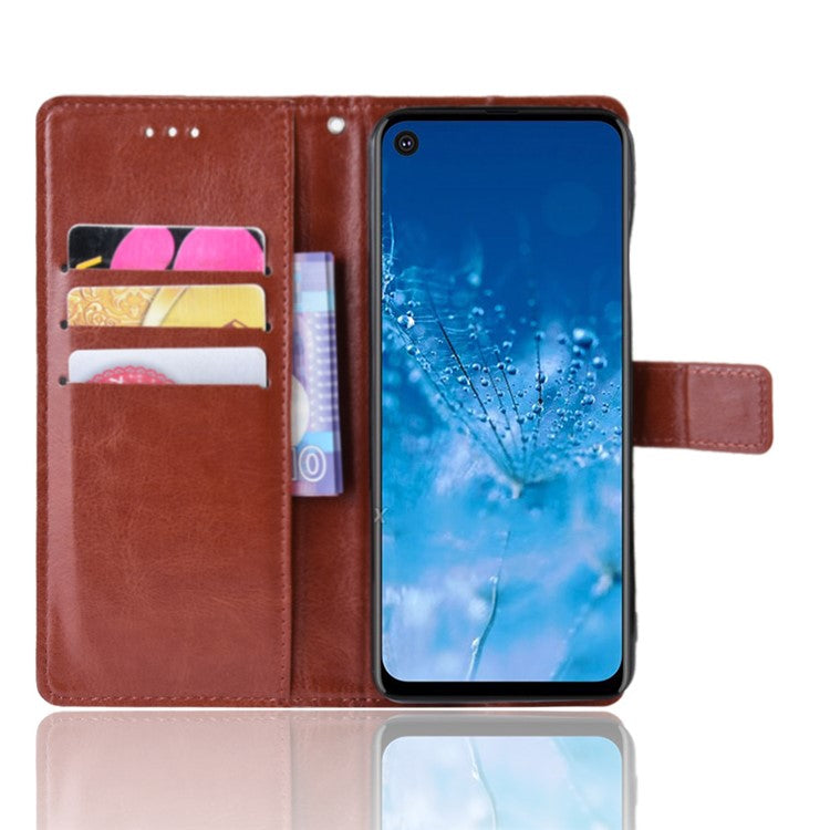 Crazy Horse Leather Stand Wallet Phone Shell for Motorola One Action - Brown