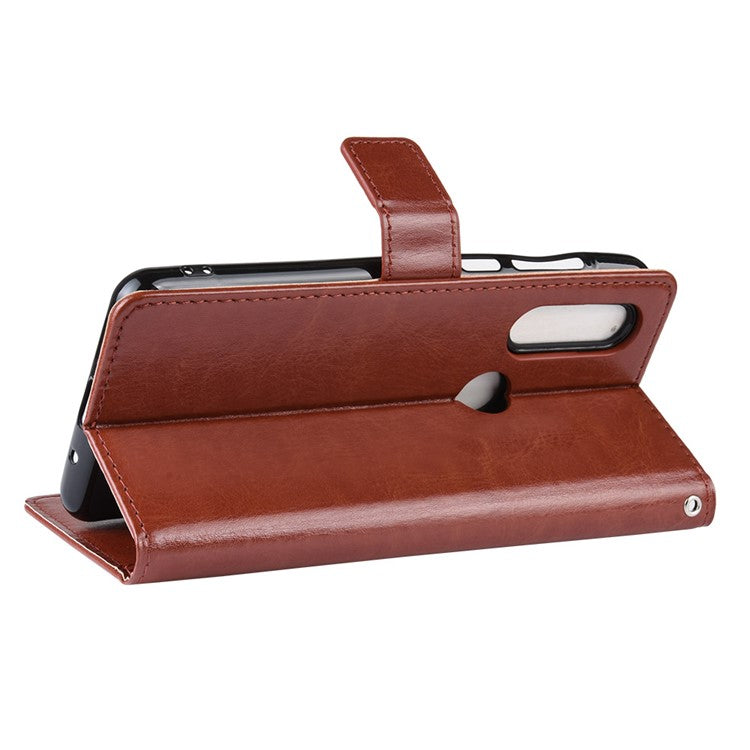 Crazy Horse Leather Stand Wallet Phone Shell for Motorola One Action - Brown