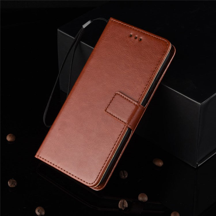 Crazy Horse Leather Stand Wallet Phone Shell for Motorola One Action - Brown