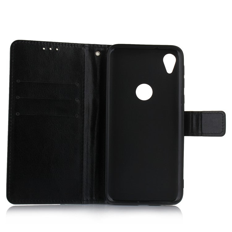 Crazy Horse Texture Leather Stand Phone Cover Wallet Case for Motorola Moto E6 - Black