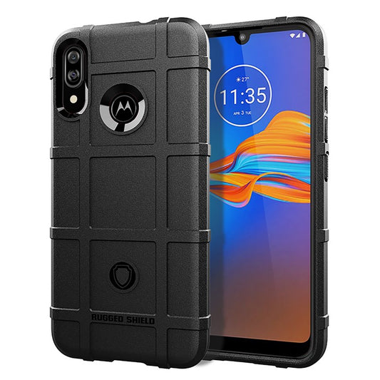 Rugged Shield Phone Case for Motorola Moto E6 Plus/E6s (2019) Square Grid Texture TPU Shell - Black