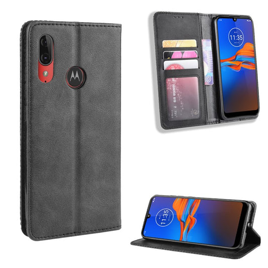 Retro Style Flip Leather Wallet Stand Protective Case for Motorola Moto E6 Plus/E6s (2019)/E6s - Black
