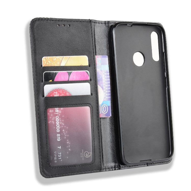 Retro Style Flip Leather Wallet Stand Protective Case for Motorola Moto E6 Plus/E6s (2019)/E6s - Black