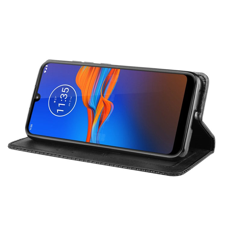 Retro Style Flip Leather Wallet Stand Protective Case for Motorola Moto E6 Plus/E6s (2019)/E6s - Black