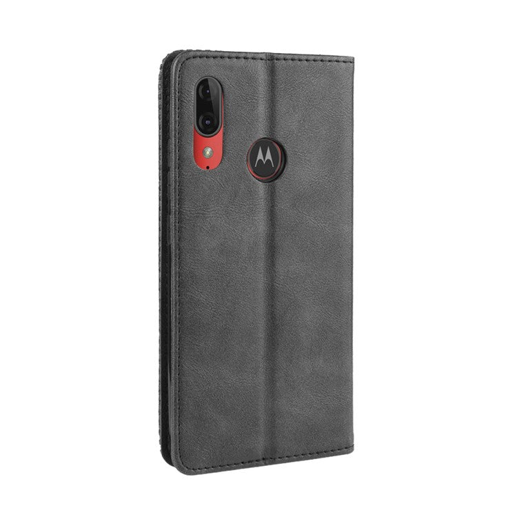 Retro Style Flip Leather Wallet Stand Protective Case for Motorola Moto E6 Plus/E6s (2019)/E6s - Black