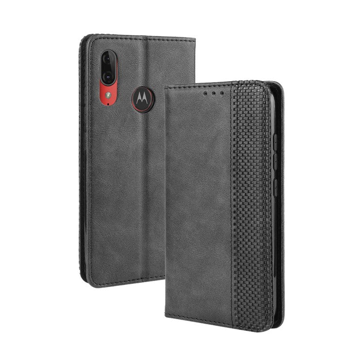 Retro Style Flip Leather Wallet Stand Protective Case for Motorola Moto E6 Plus/E6s (2019)/E6s - Black