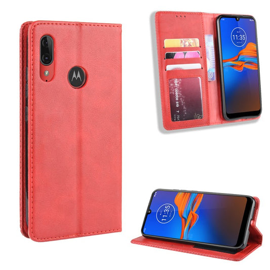 Retro Style Flip Leather Wallet Stand Protective Case for Motorola Moto E6 Plus/E6s (2019)/E6s - Red